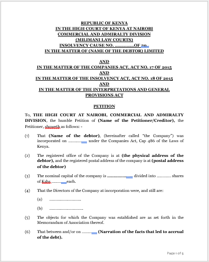 Liquidation Petition (By Creditor)