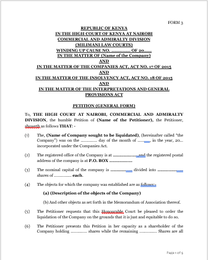 Liquidation Petition (By Shareholder)