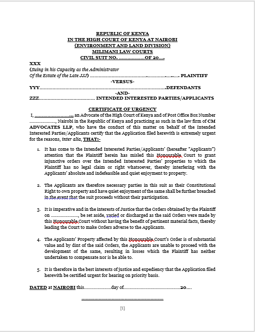 Applicaiton for Joinder of Interested Parties
