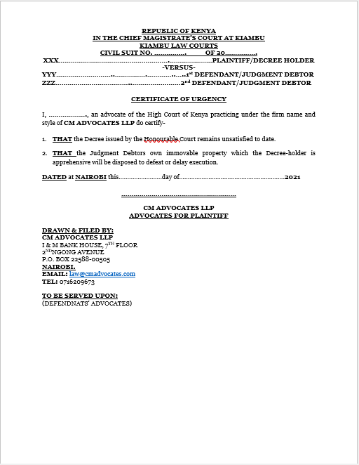Application for Attachment of immovable property