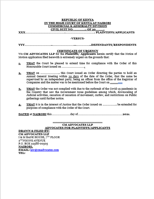 Application for Extension of time to comply with Order