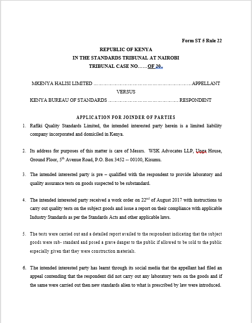 Application for Joinder of Parties