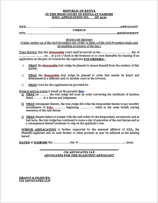 Application for Recusal of Judge