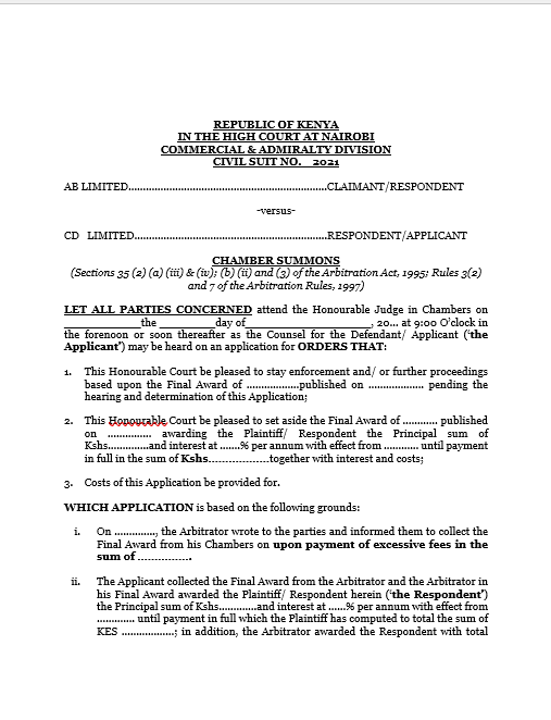 Application to set aside Abitral Award