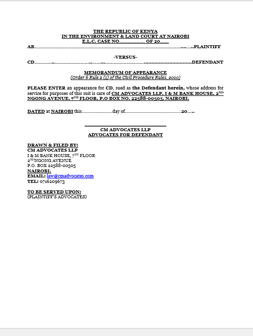 Memorandum of Appearance