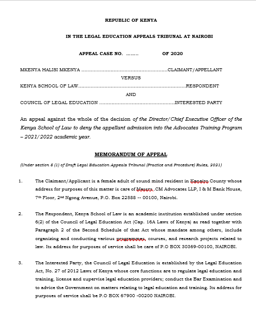 Memorandum of Claim