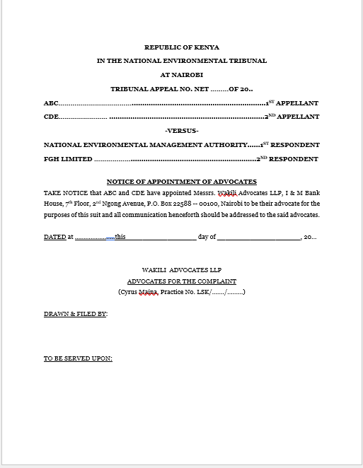 Notice of Appointment of Advocates
