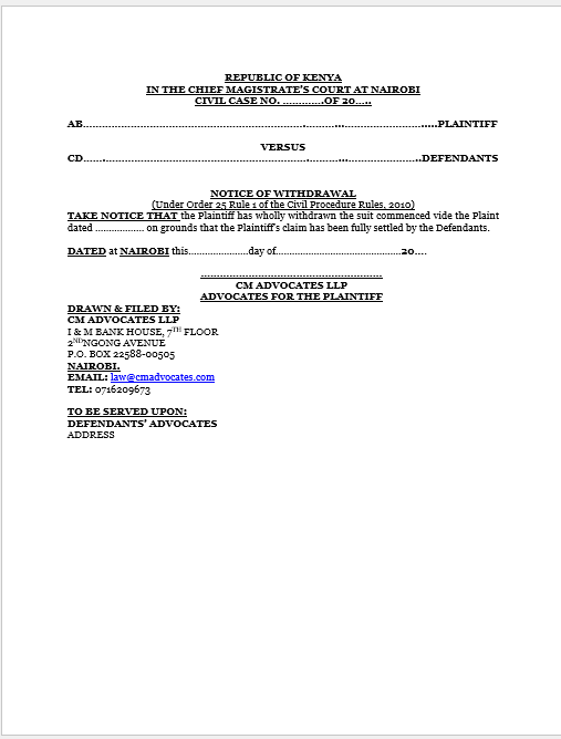 Notice of Withdrawal