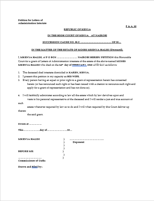 Petition for Letters of Administration
