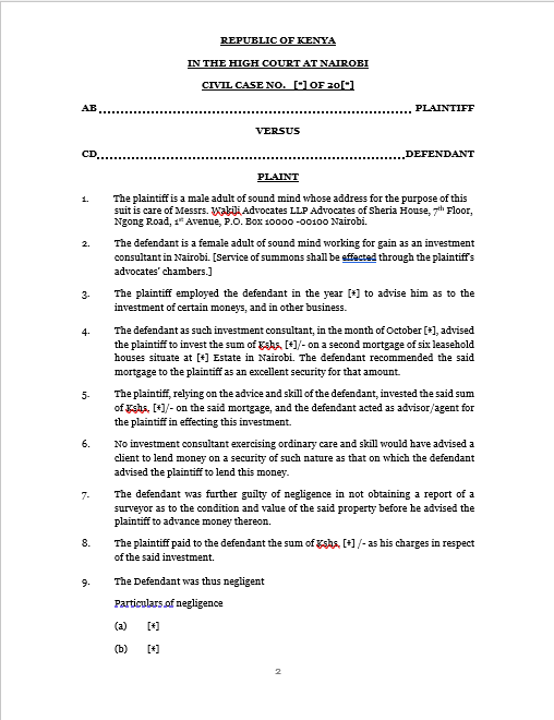Plaint Negligence - AL- PL-NEG-03
