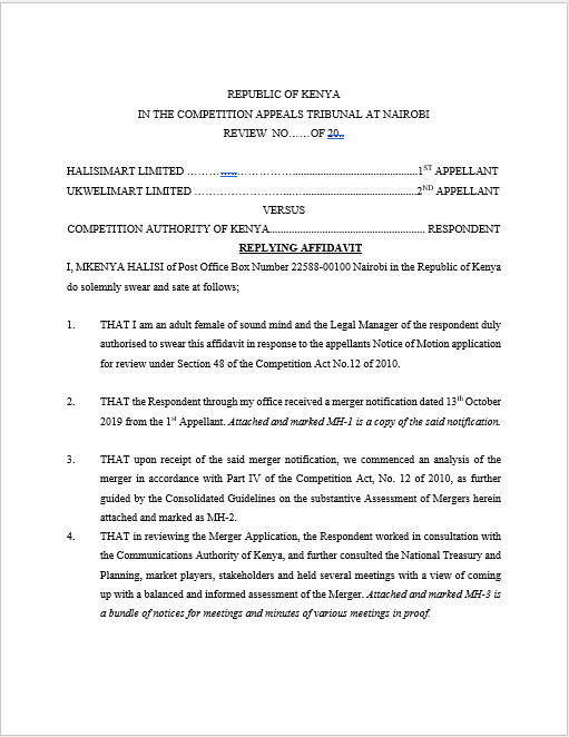 Replying Affidavit to Review