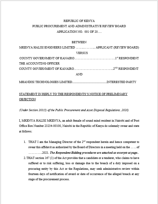 Statement In Reply To The Respondents’ Notice Of Preliminary Objection