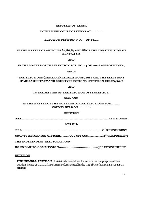 GUBERNATORIAL ELECTION PETITION