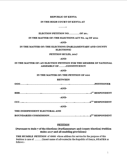 MEMBER OF NATIONAL ASSEMBLY ELECTION PETITION